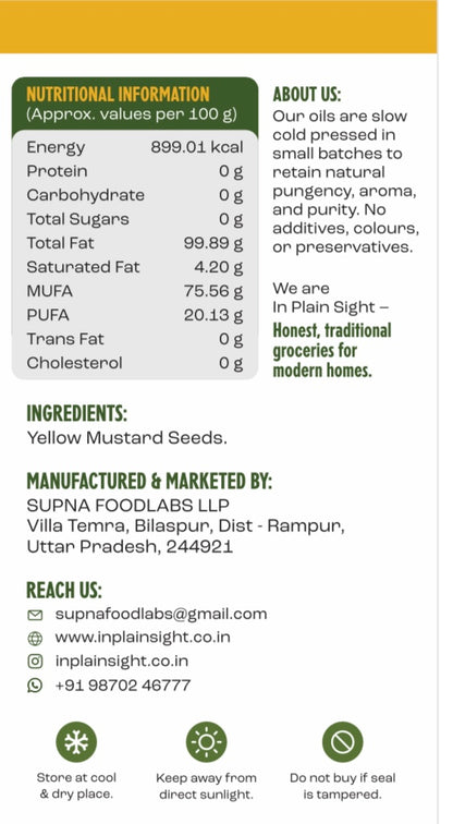 Cold Pressed Yellow Mustard Oil